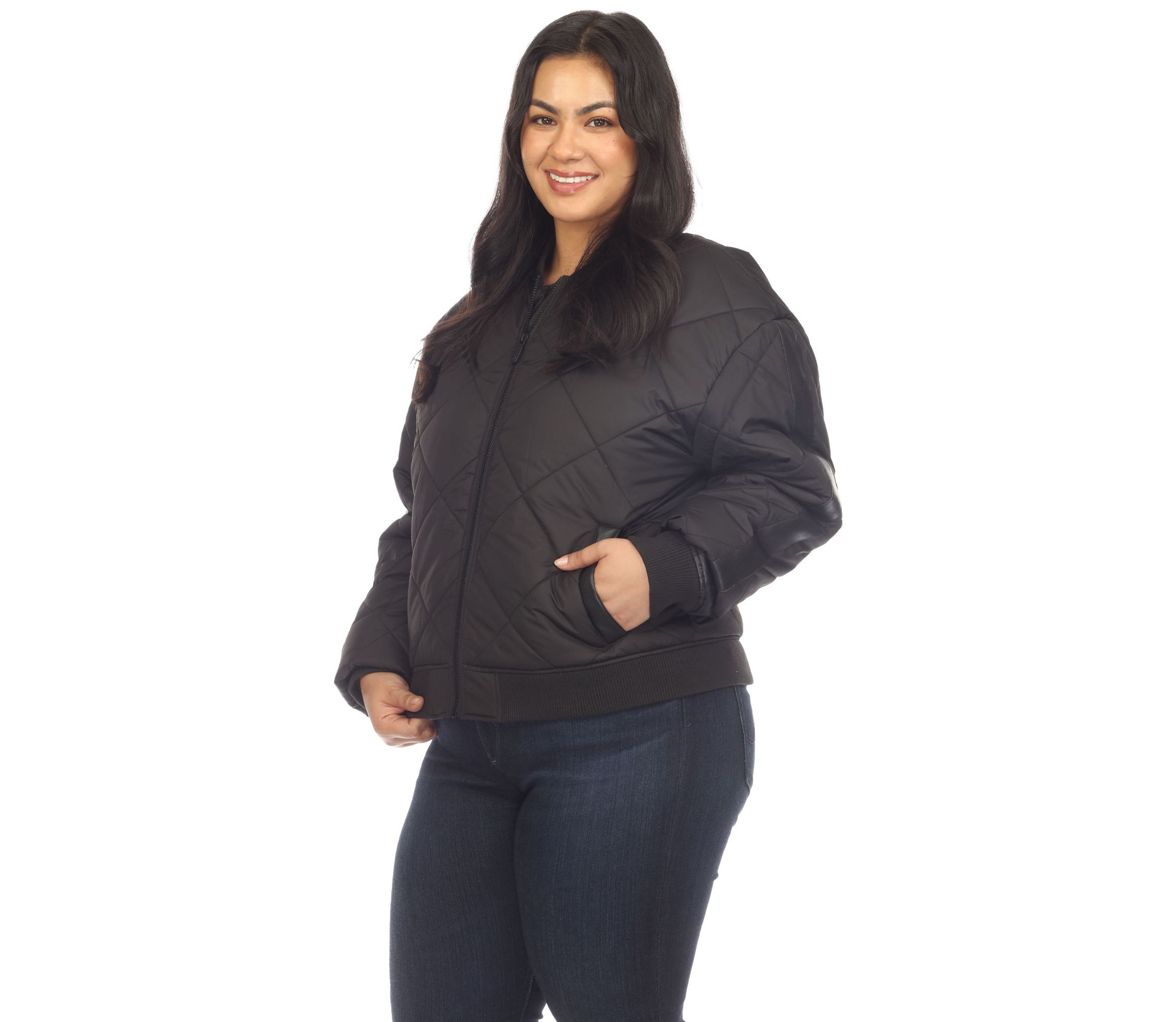 Plus Size Lightweight Diamond Quilted Puffer Bomber Jacket