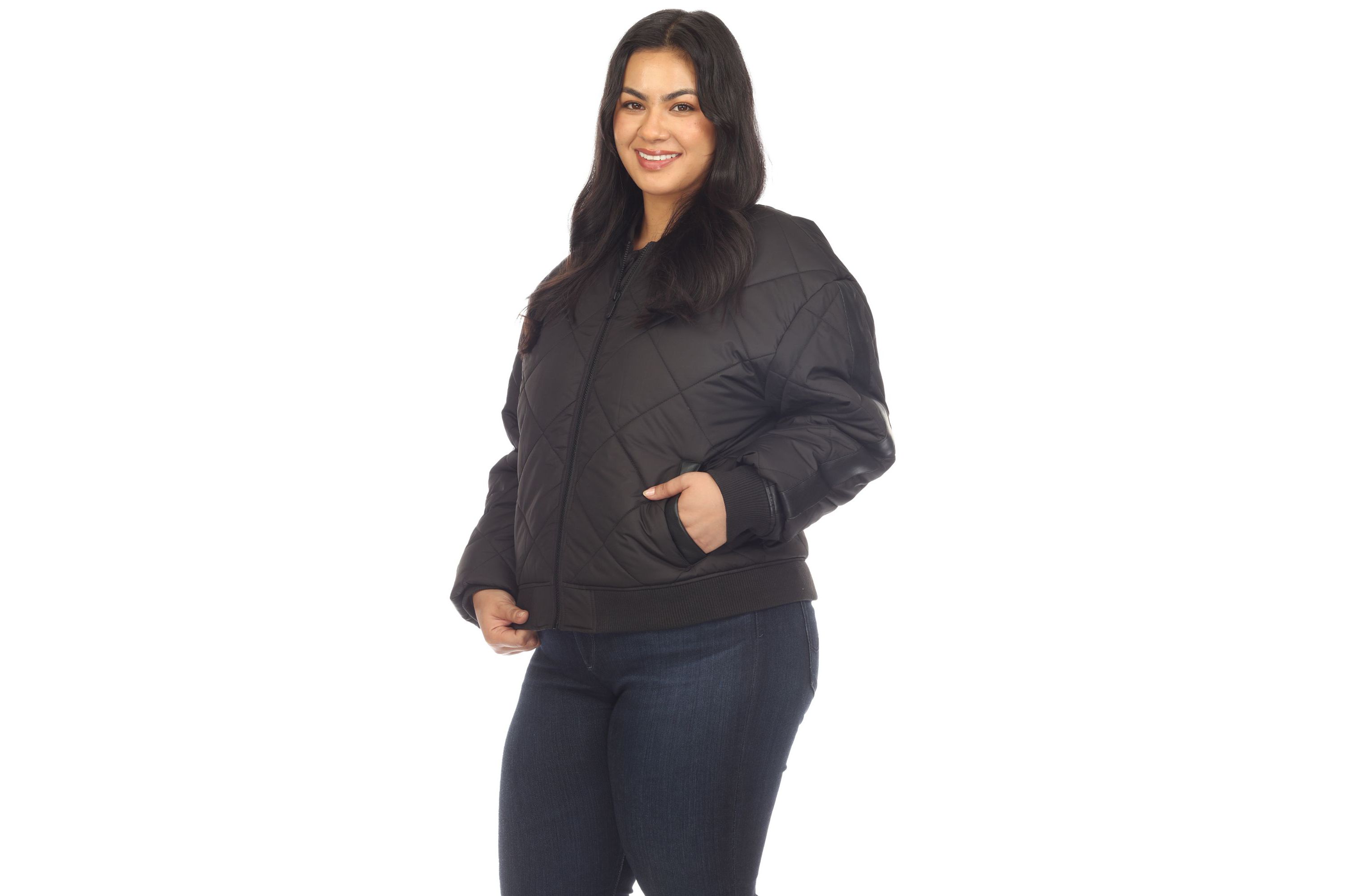 Plus Size Lightweight Diamond Quilted Puffer Bomber Jacket