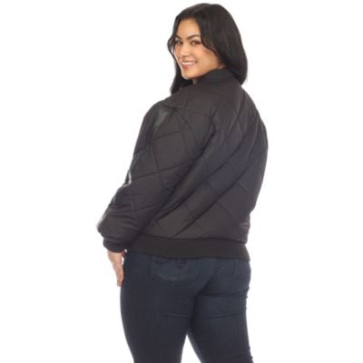 Plus Lightweight Diamond Quilted Puffer Bomber Jacket