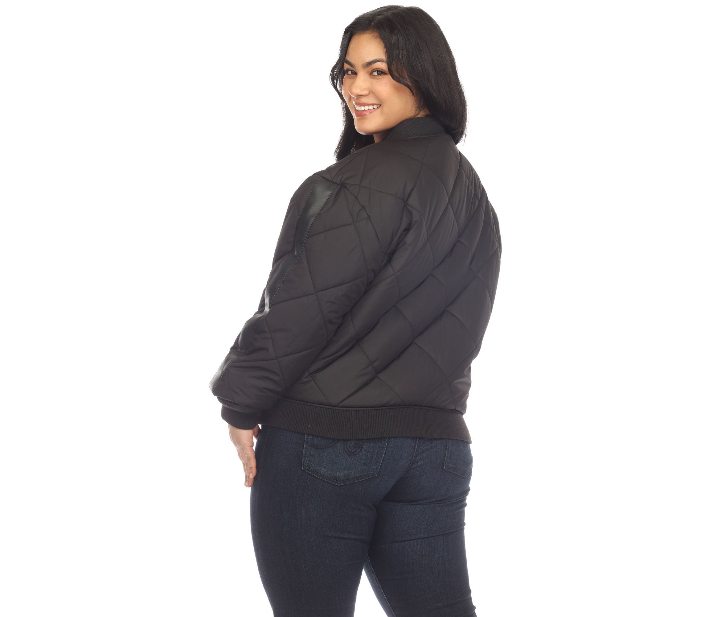 Plus Size Lightweight Diamond Quilted Puffer Bomber Jacket