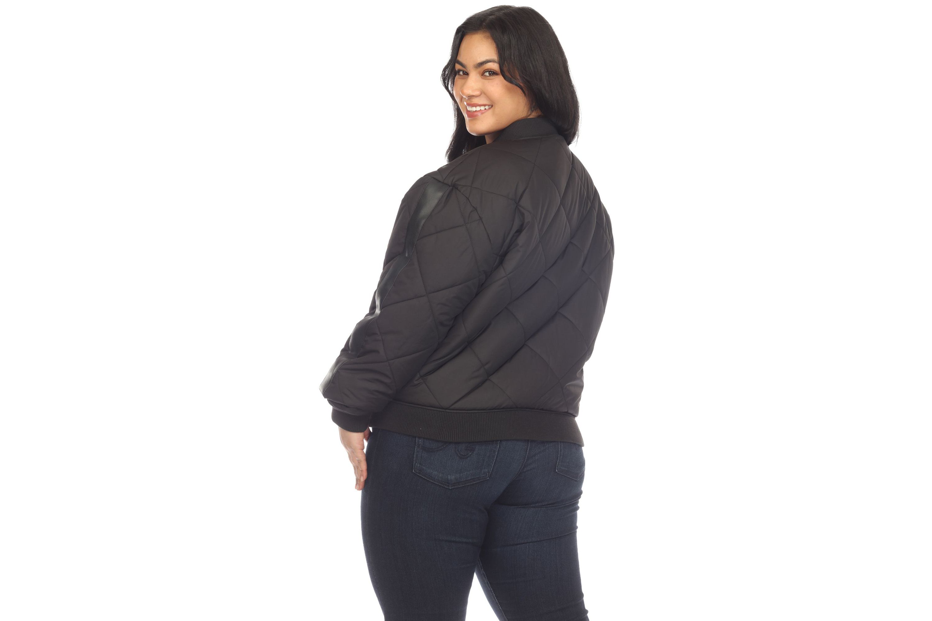 Plus Size Lightweight Diamond Quilted Puffer Bomber Jacket
