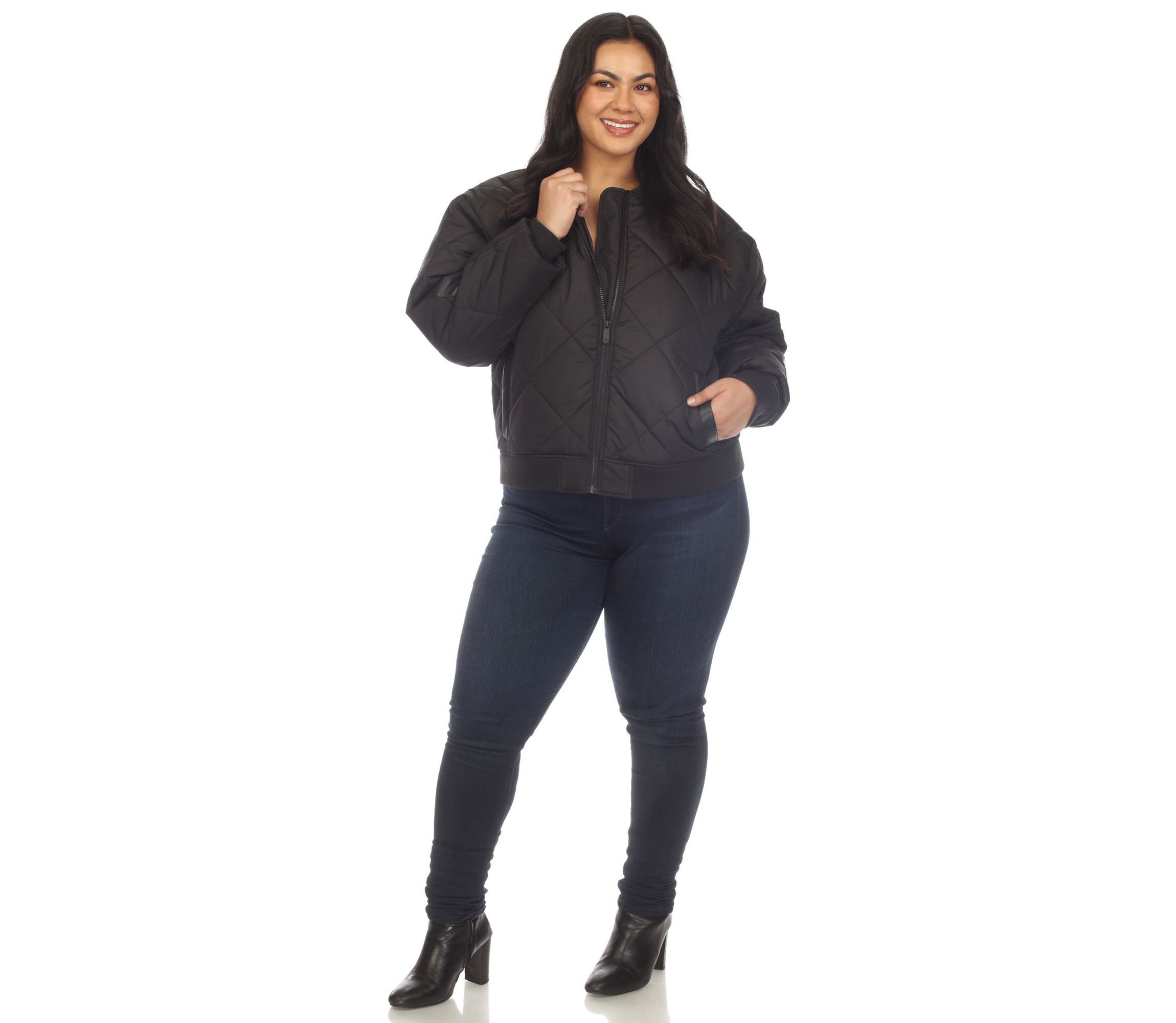 Plus Size Lightweight Diamond Quilted Puffer Bomber Jacket