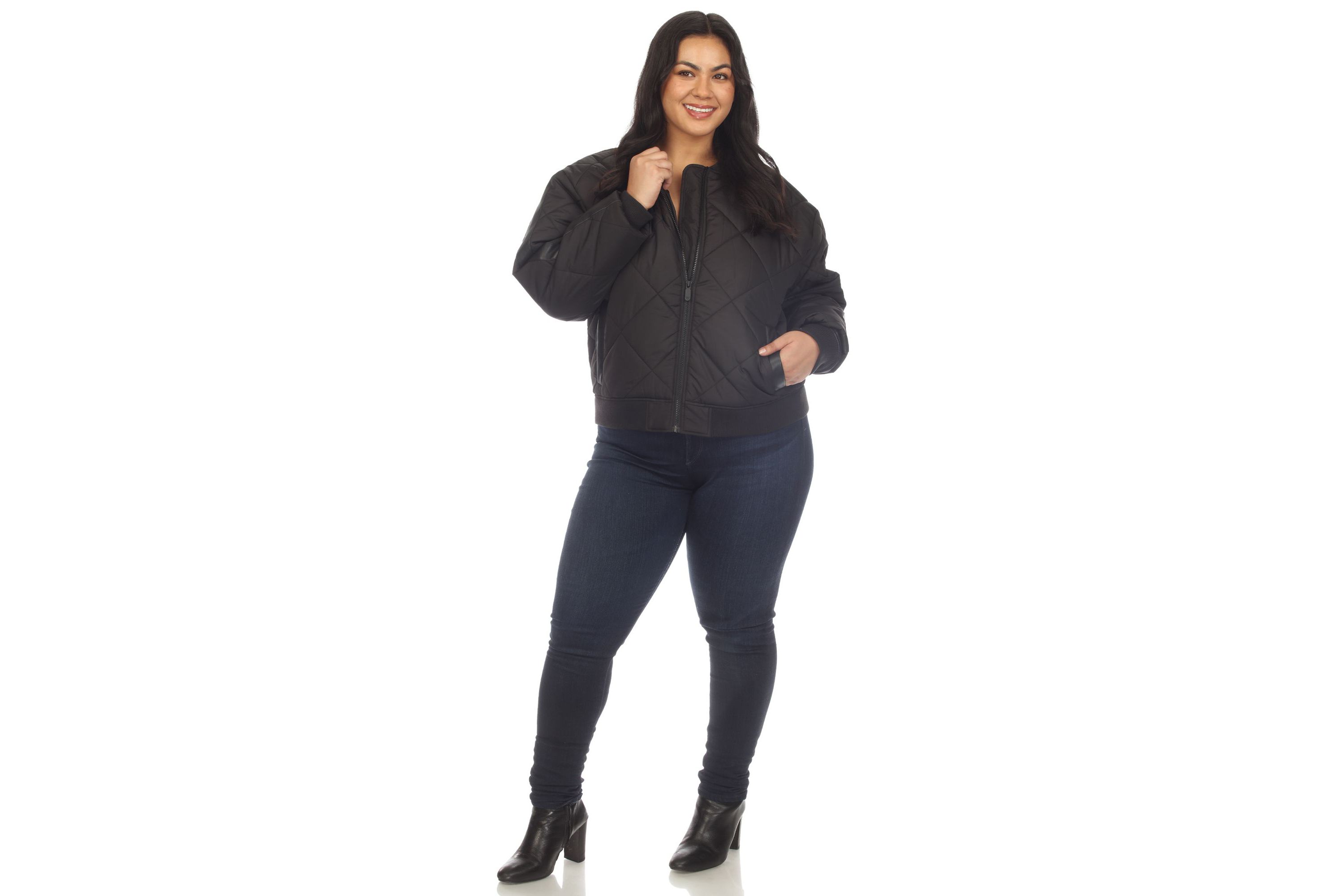 Plus Size Lightweight Diamond Quilted Puffer Bomber Jacket