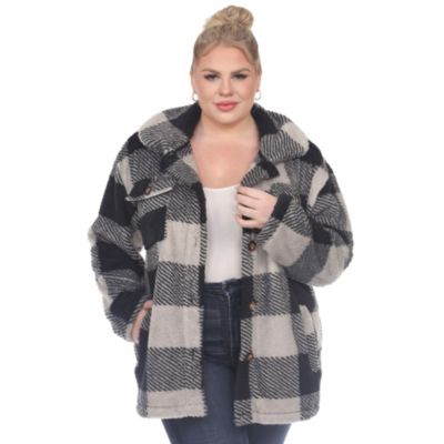 White Mark Women's Plus Size Plaid Shacket