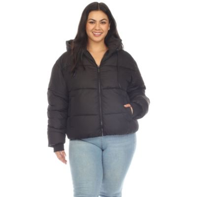 Plus Full Front Zip Hooded Bomber Puffer Coat