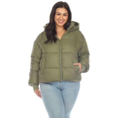 White Mark Women's Plus Size Full Front Zip Hooded Bomber Puffer Coat, 2X