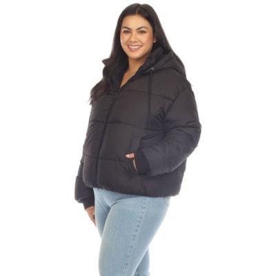 Plus Full Front Zip Hooded Bomber Puffer Coat