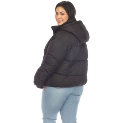 Plus Full Front Zip Hooded Bomber Puffer Coat