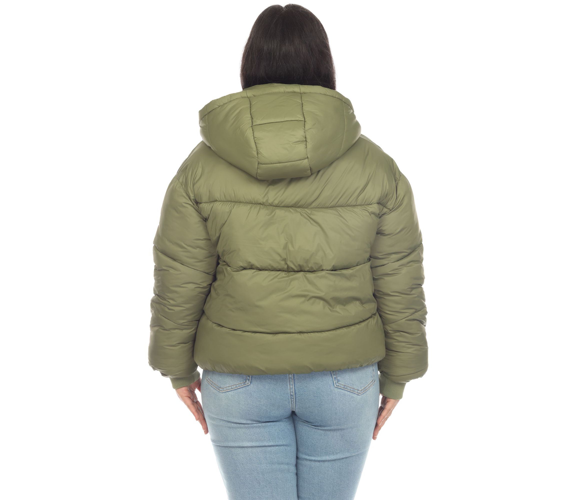 Plus Size Full Front Zip Hooded Bomber Puffer Coat