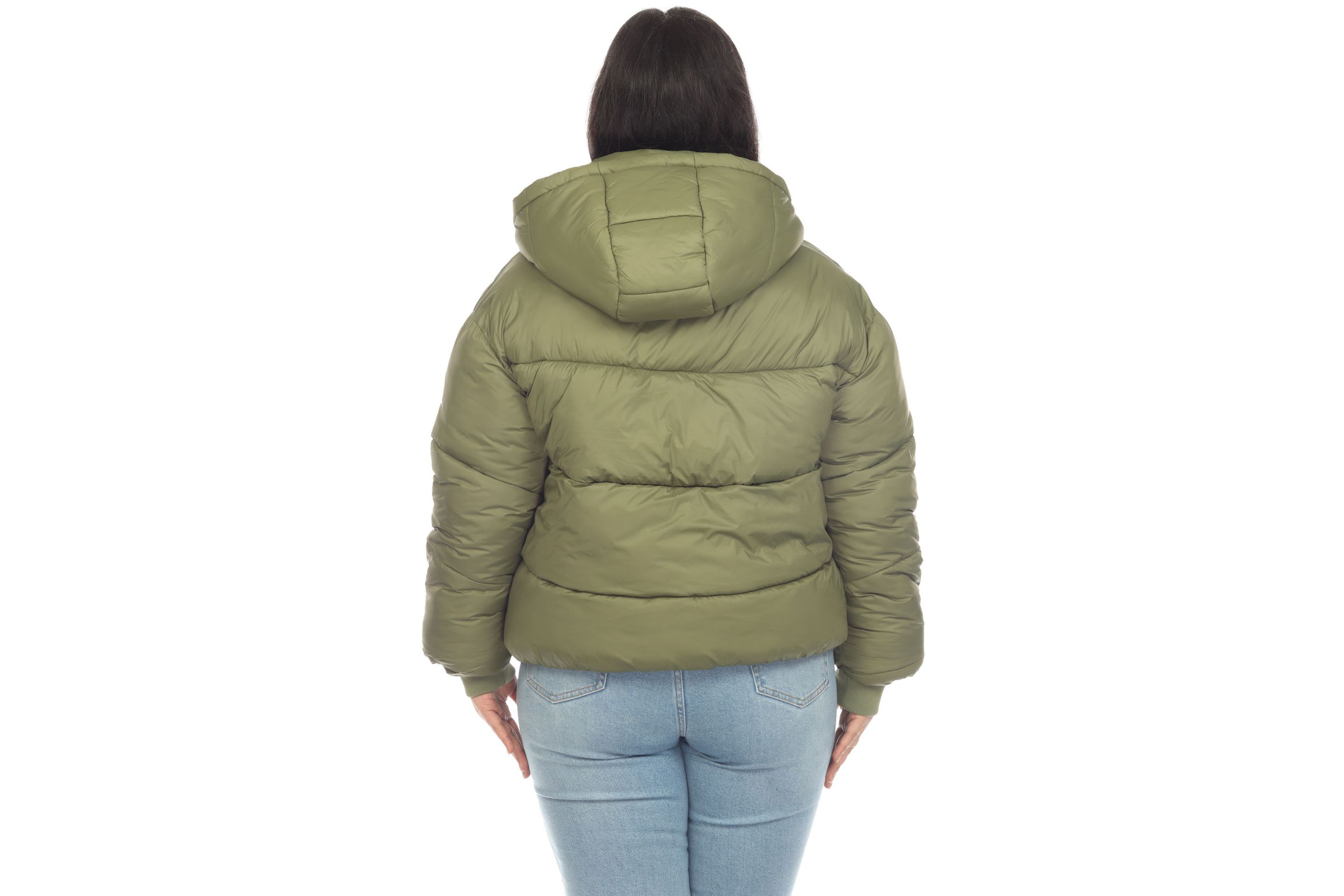 Plus Size Full Front Zip Hooded Bomber Puffer Coat