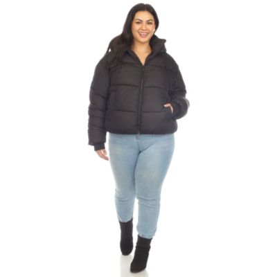 Plus Full Front Zip Hooded Bomber Puffer Coat