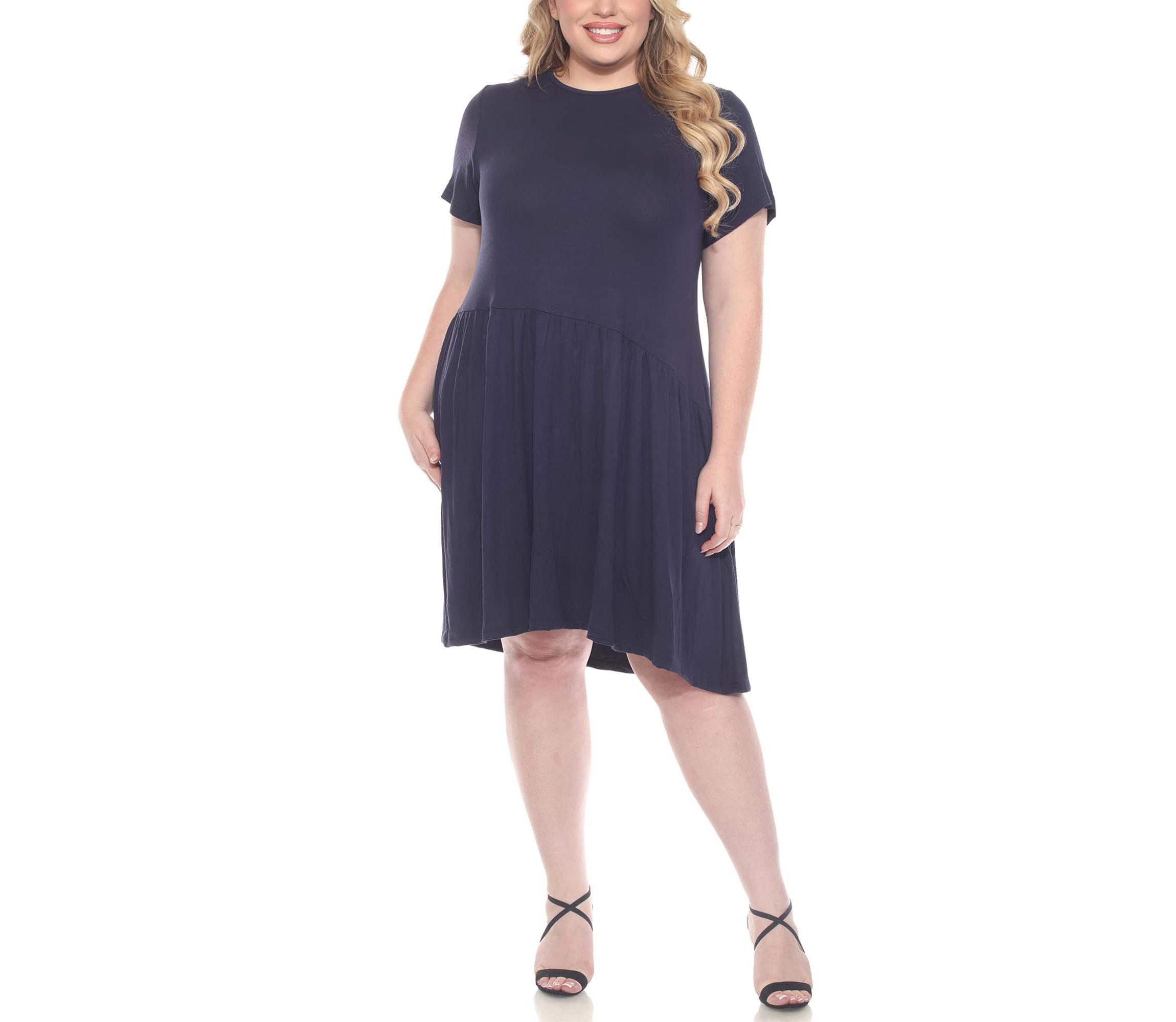 Plus Size Asymetrical Waist and Short Sleeve Swing Dress