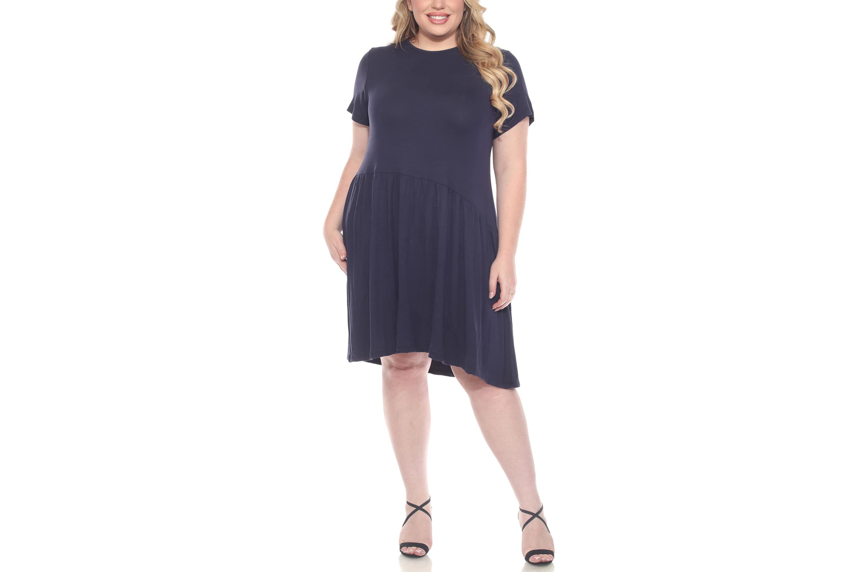 Plus Size Asymetrical Waist and Short Sleeve Swing Dress