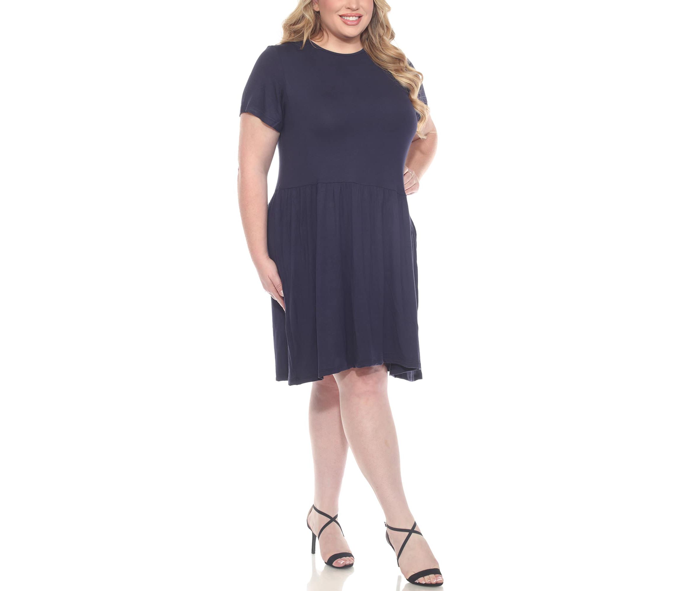Plus Size Asymetrical Waist and Short Sleeve Swing Dress