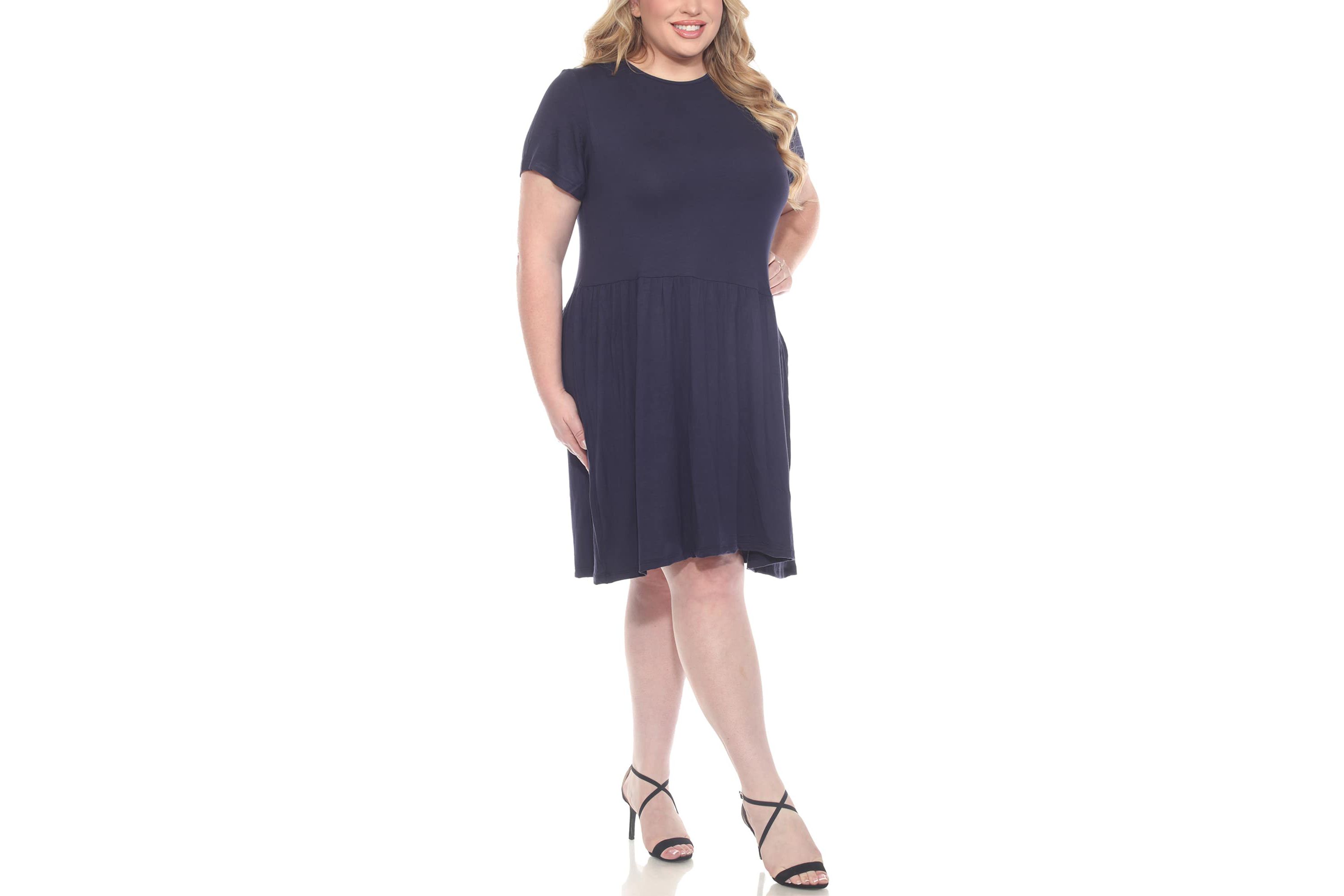 Plus Size Asymetrical Waist and Short Sleeve Swing Dress