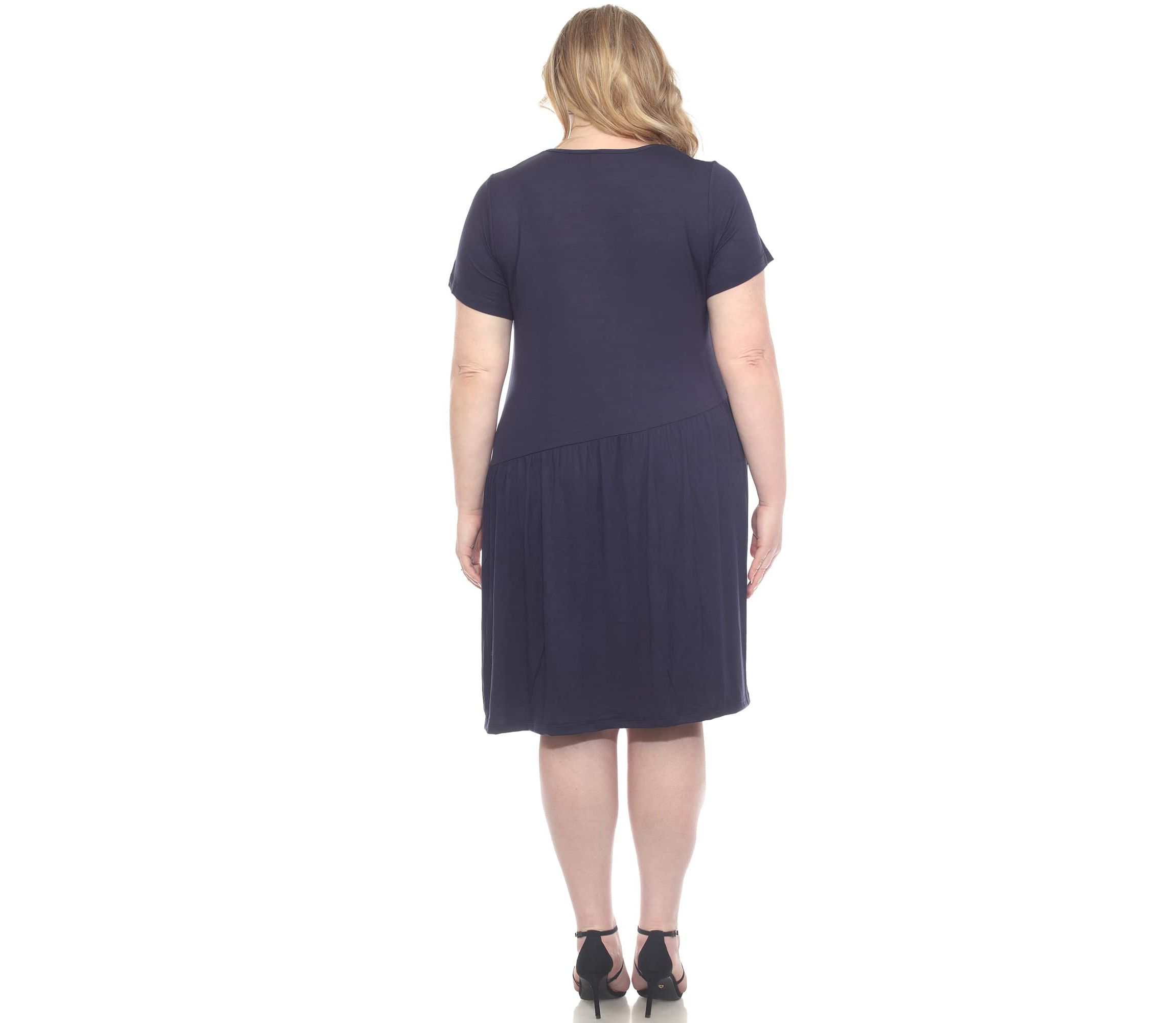 Plus Size Asymetrical Waist and Short Sleeve Swing Dress