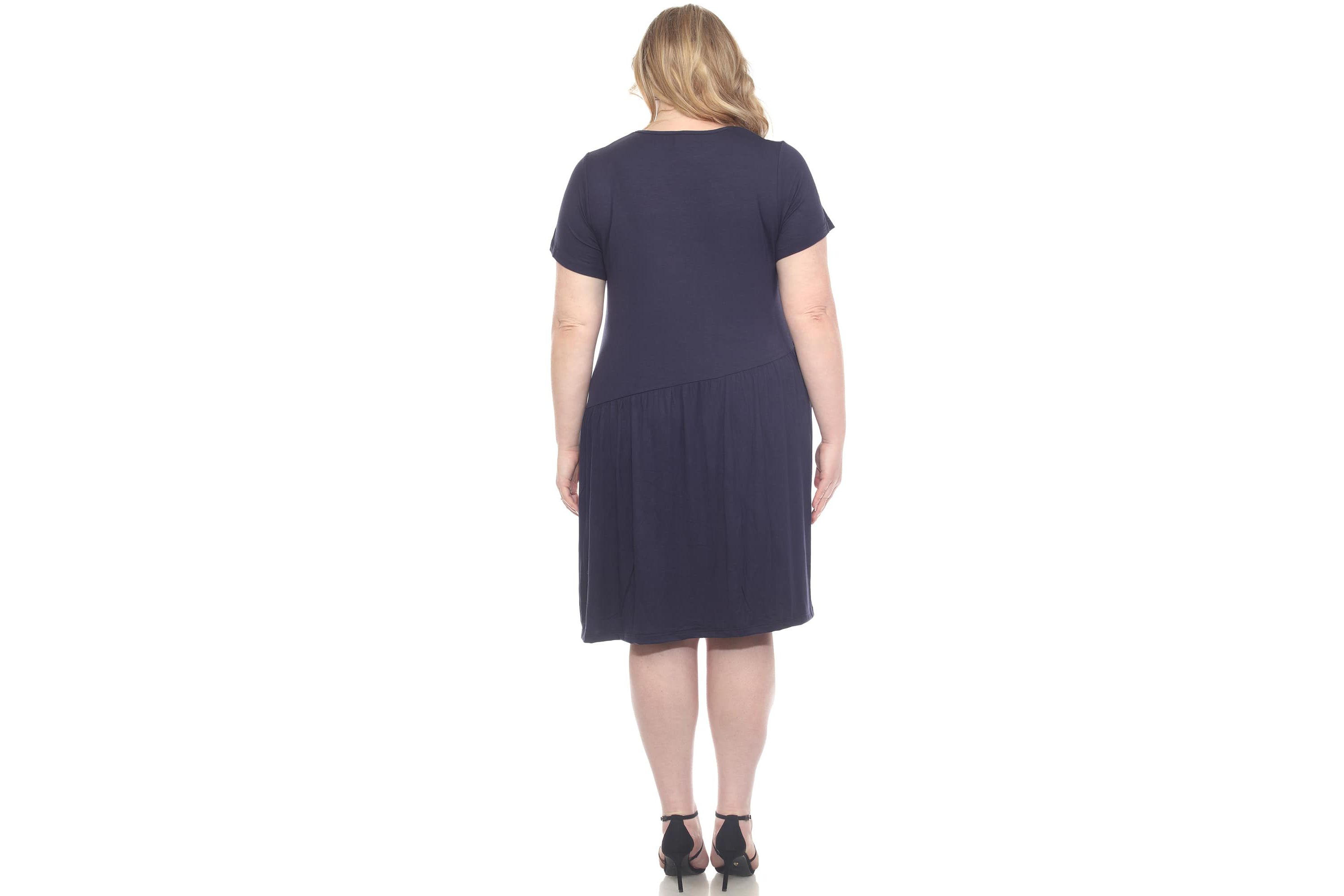 Plus Size Asymetrical Waist and Short Sleeve Swing Dress