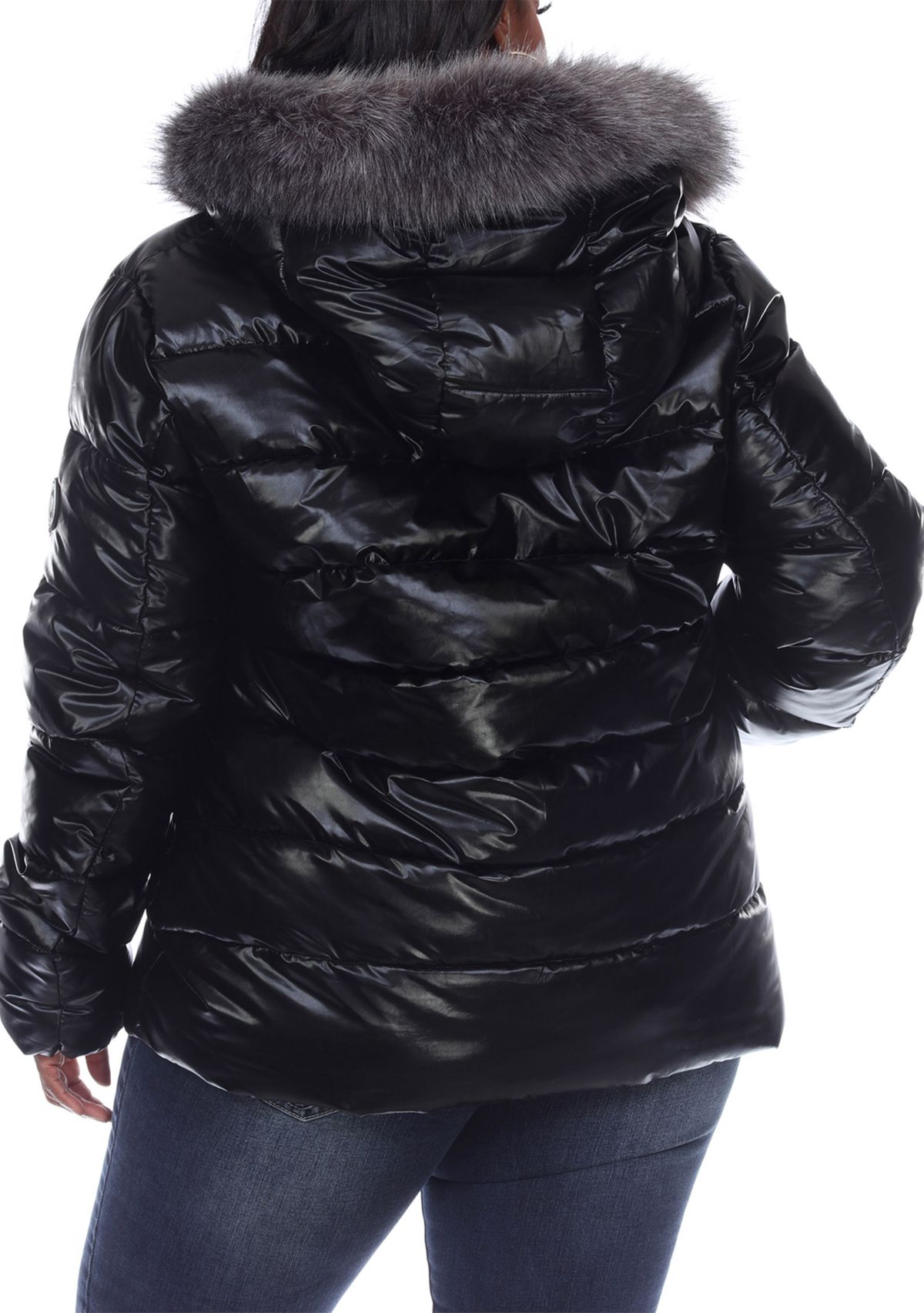Plus Size Metallic Puffer Coat