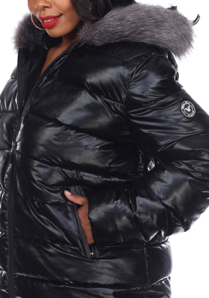 Plus Size Metallic Puffer Coat
