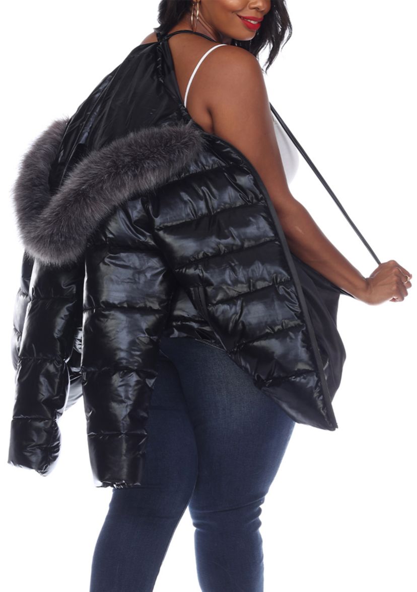 Plus Size Metallic Puffer Coat