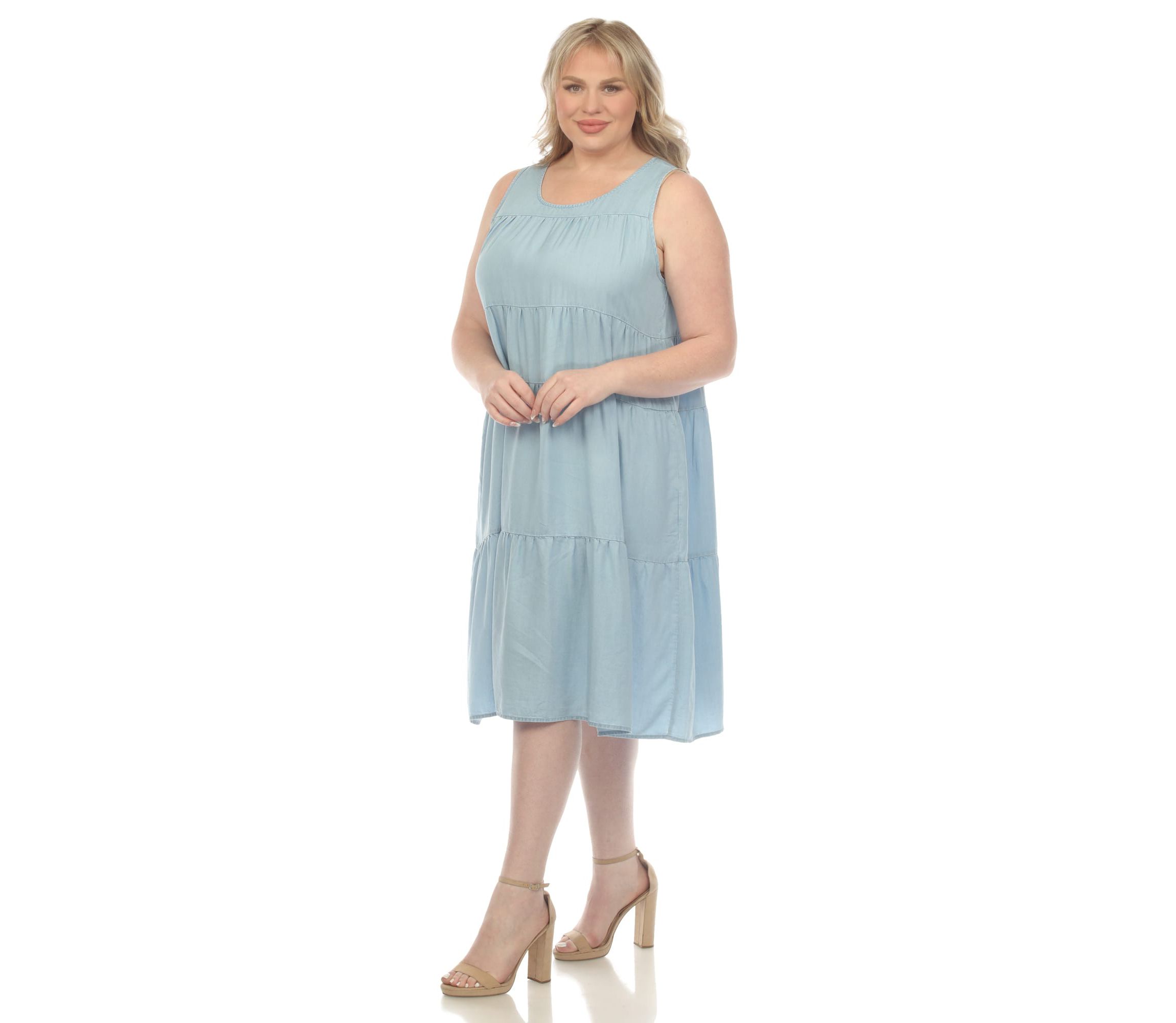 Plus Size Sleeveless Tiered Chambray Midi Dress