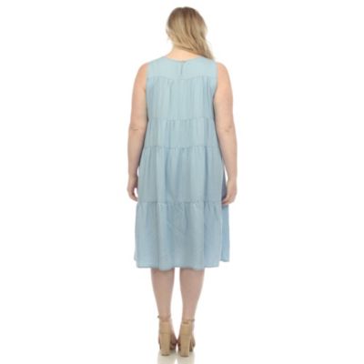 Plus Sleeveless Tiered Chambray Midi Dress