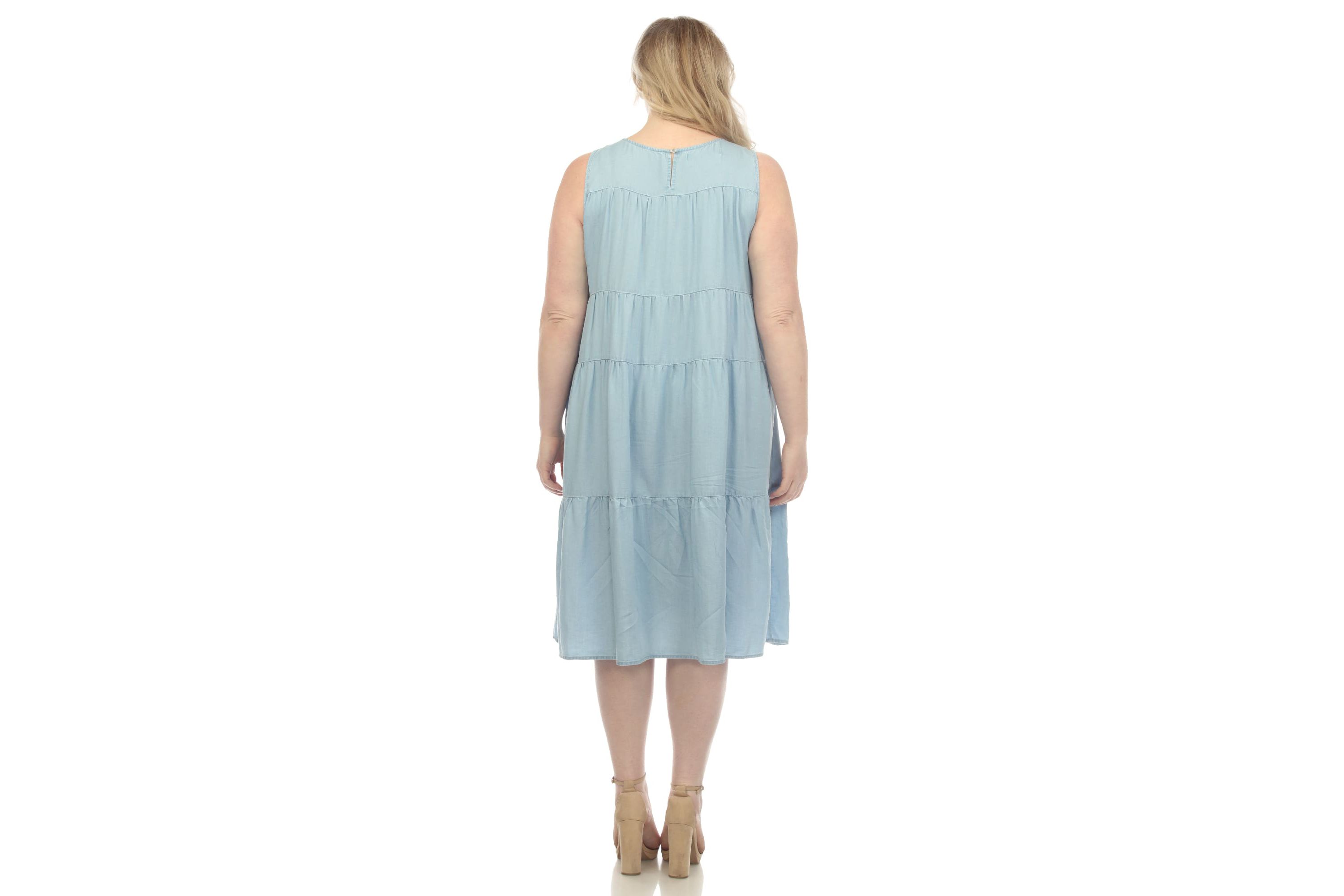 Plus Size Sleeveless Tiered Chambray Midi Dress