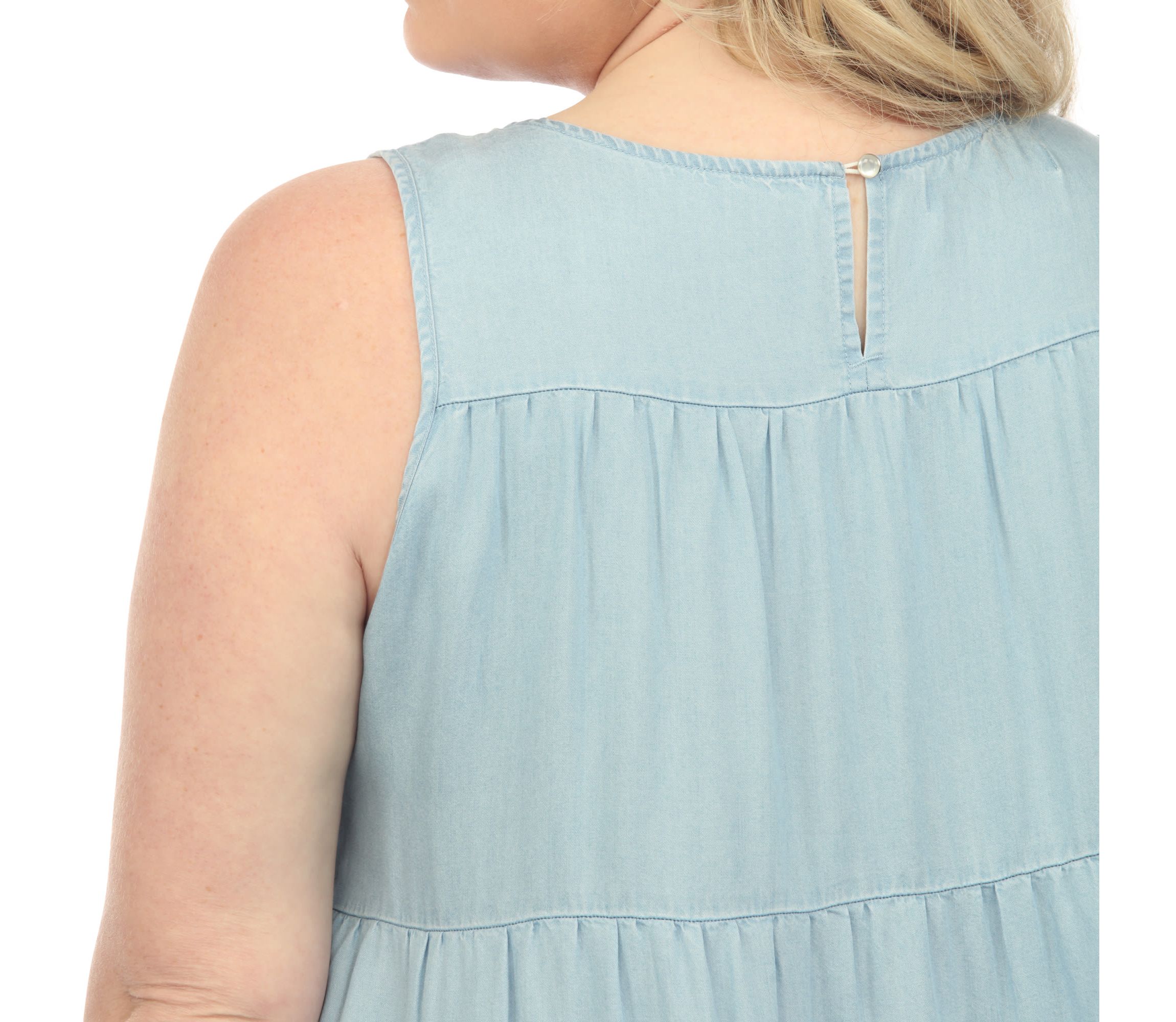 Plus Size Sleeveless Tiered Chambray Midi Dress