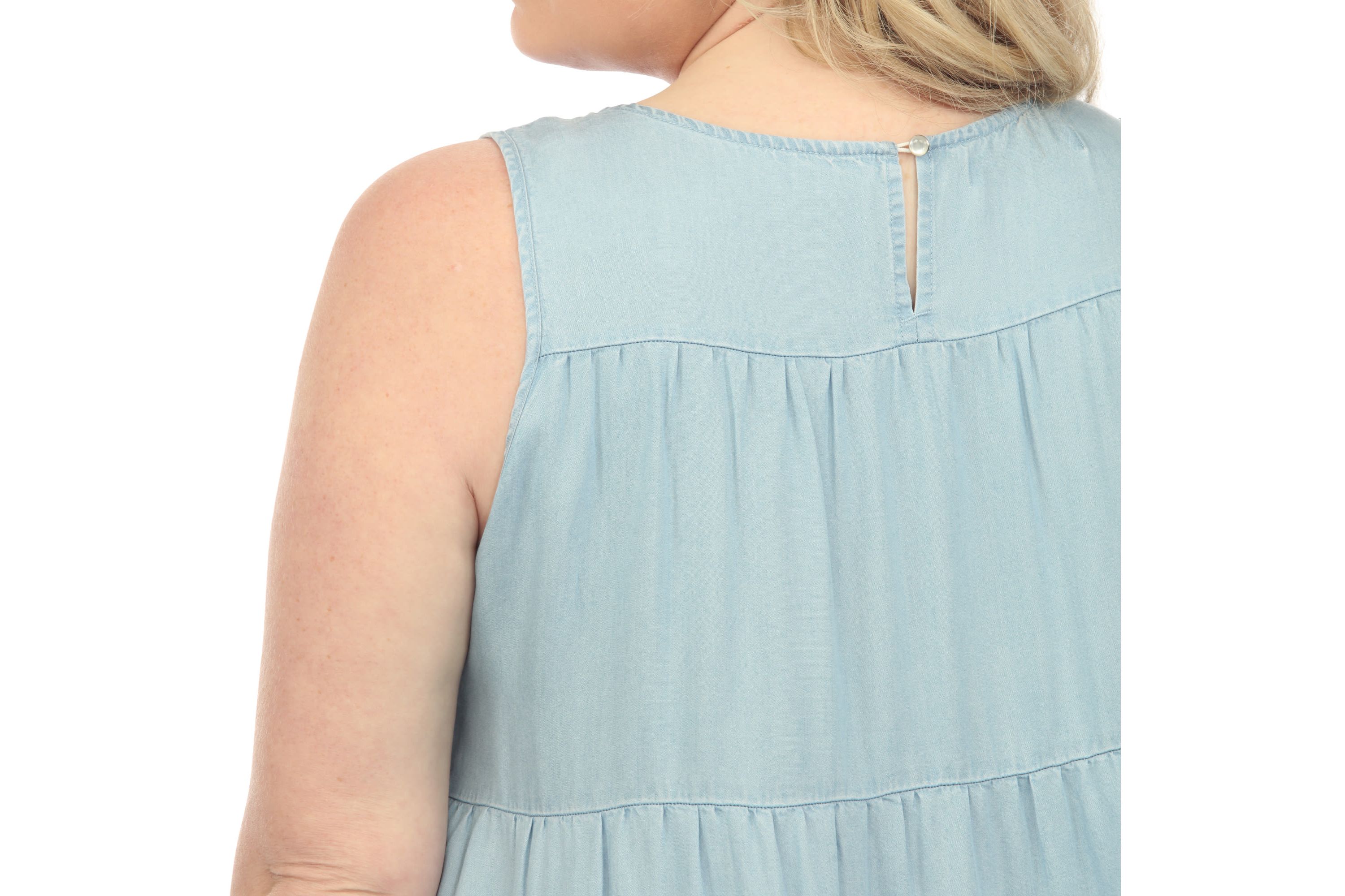 Plus Size Sleeveless Tiered Chambray Midi Dress