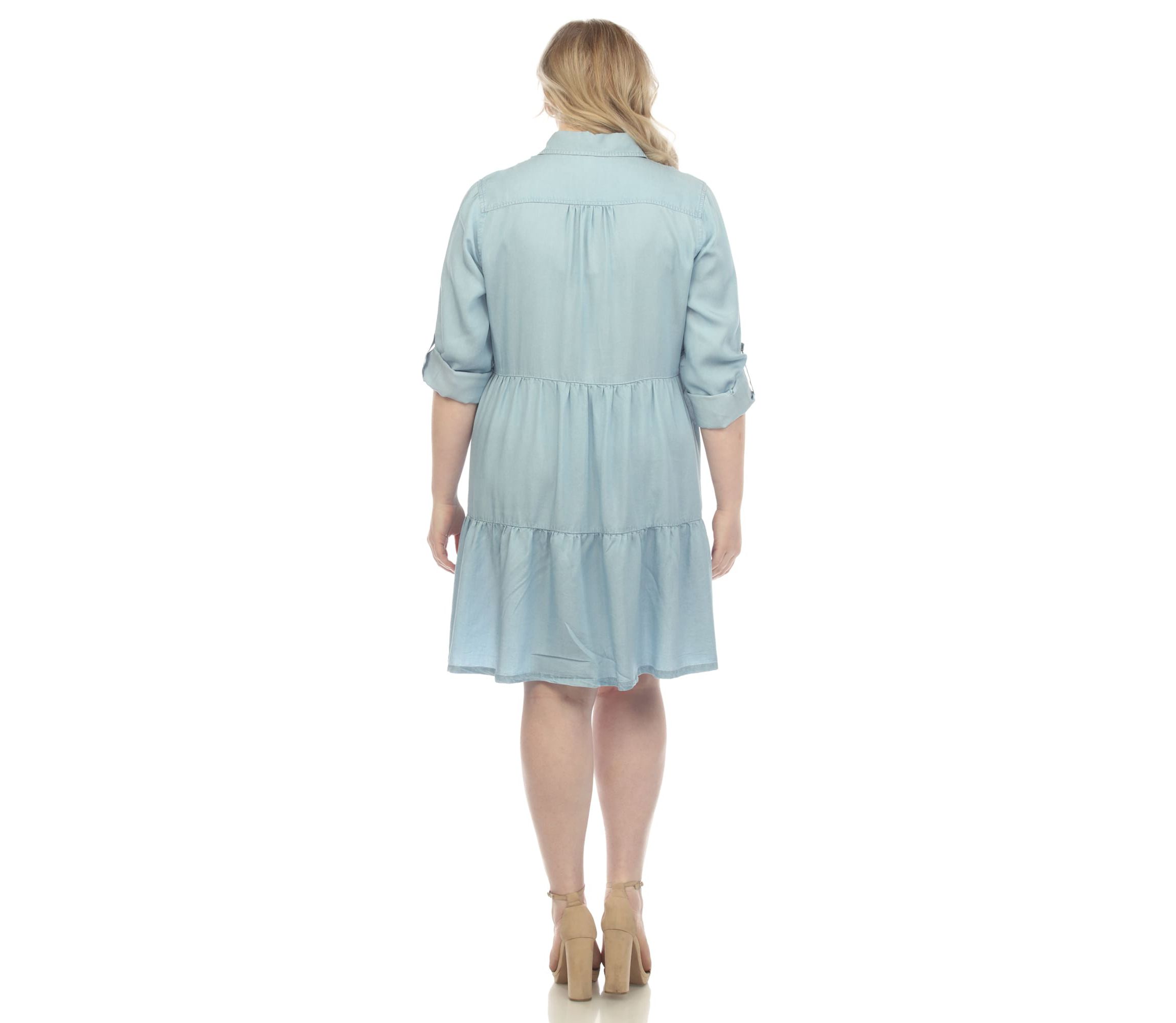 Plus Size Long Sleeve Tiered Midi Shirt Dress