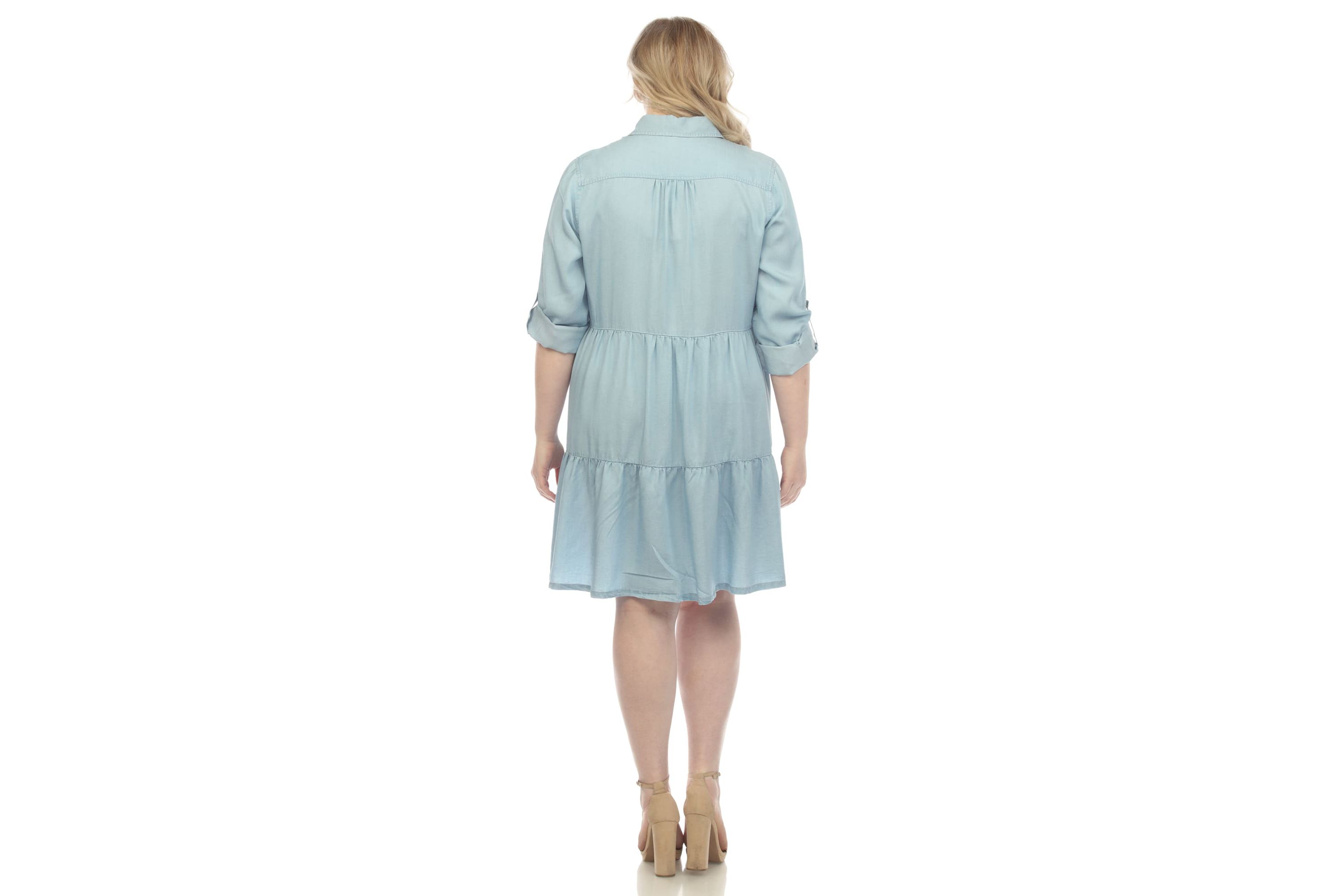 Plus Size Long Sleeve Tiered Midi Shirt Dress
