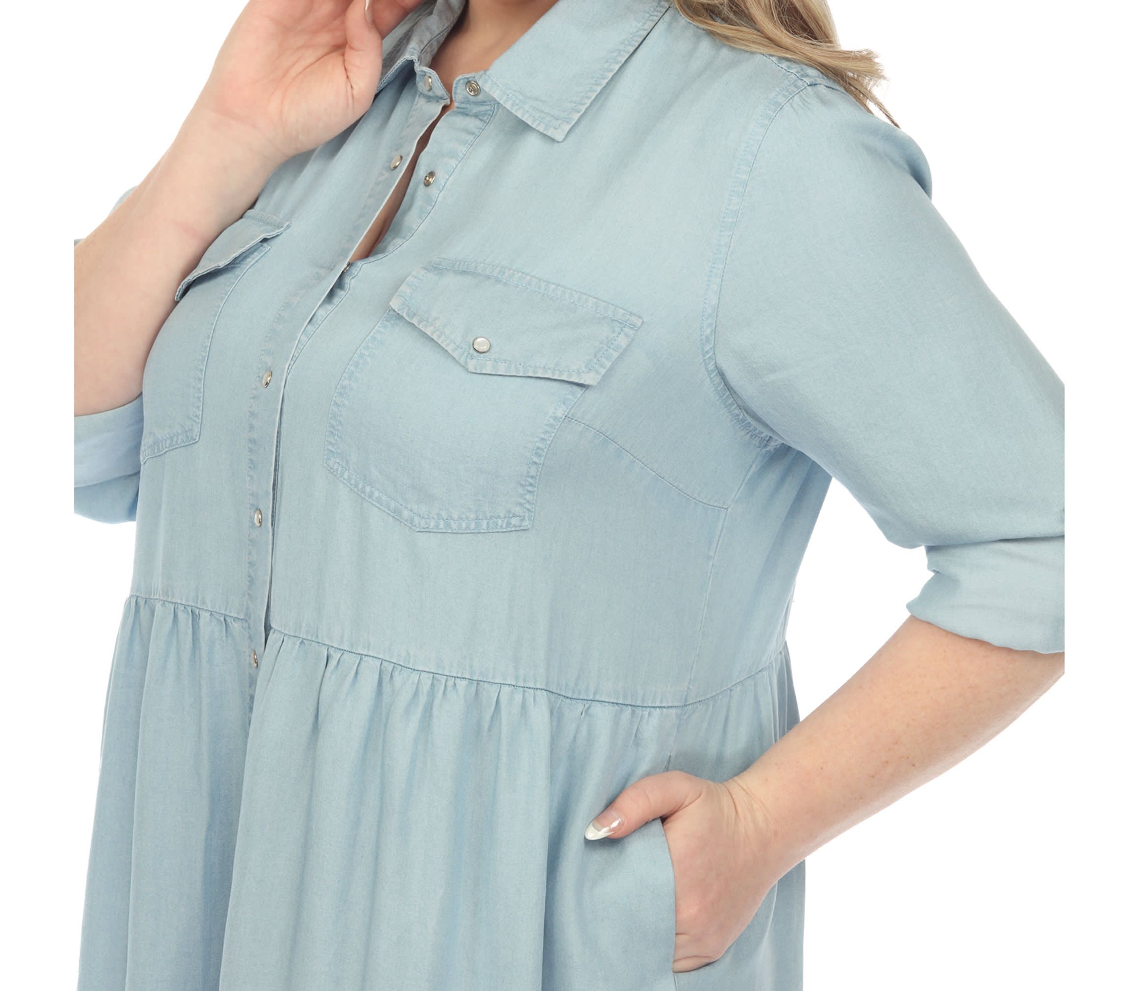 Plus Size Long Sleeve Tiered Midi Shirt Dress