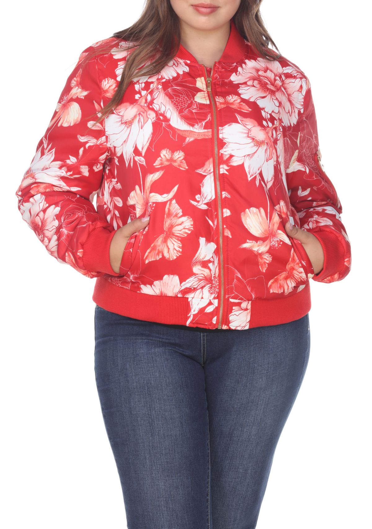 Plus Size Floral Bomber Jacket