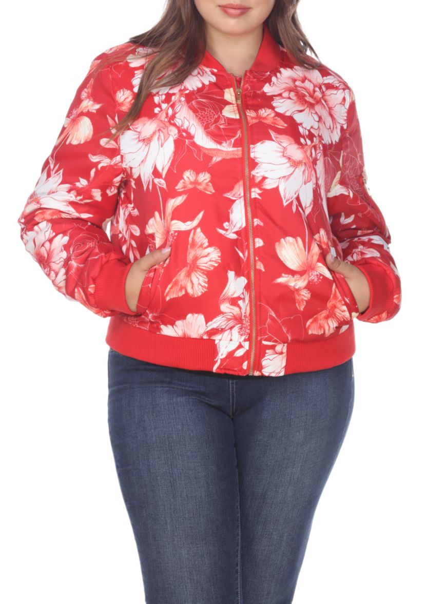 Plus Size Floral Bomber Jacket
