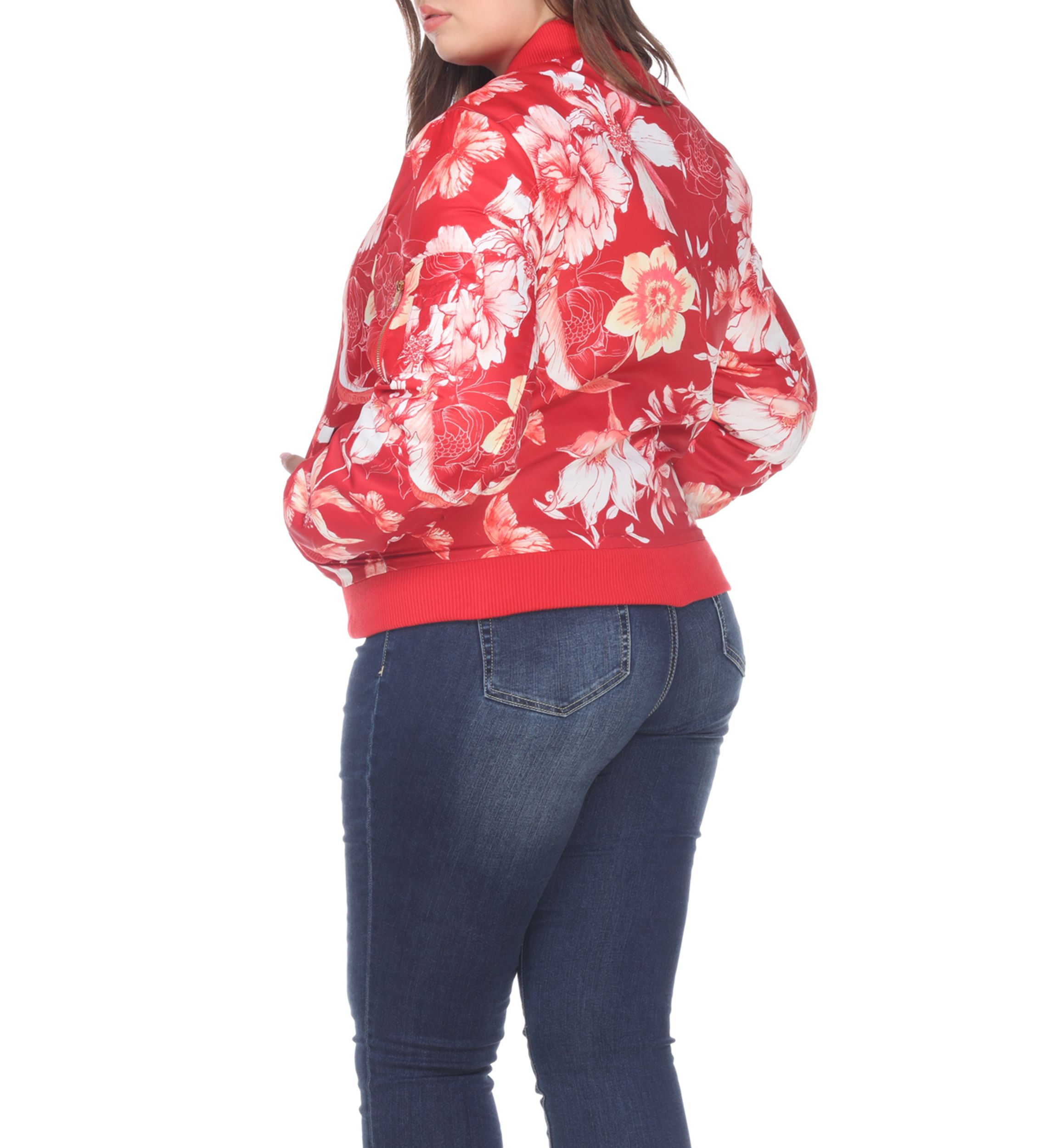 Plus Size Floral Bomber Jacket