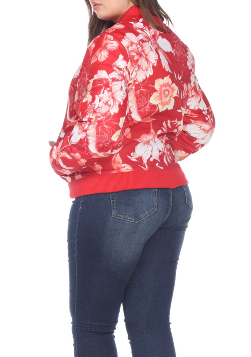 Plus Size Floral Bomber Jacket