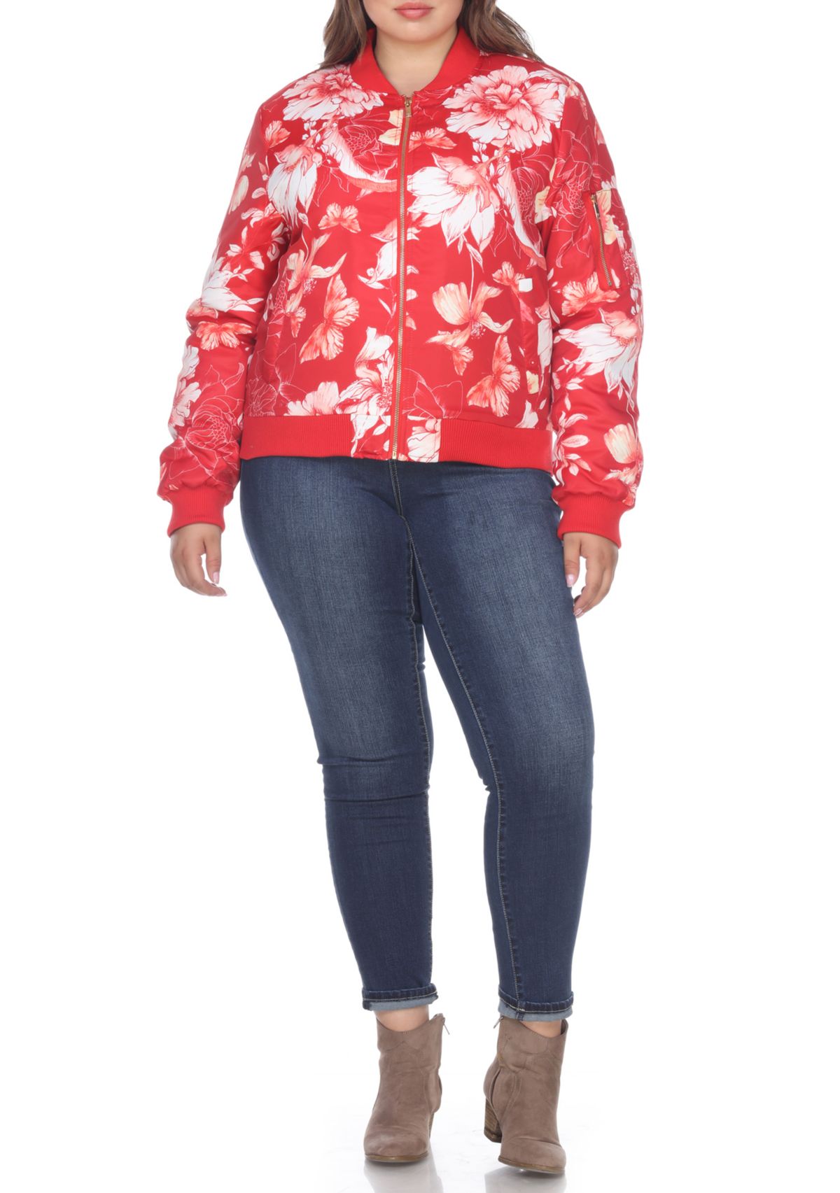 Plus Size Floral Bomber Jacket