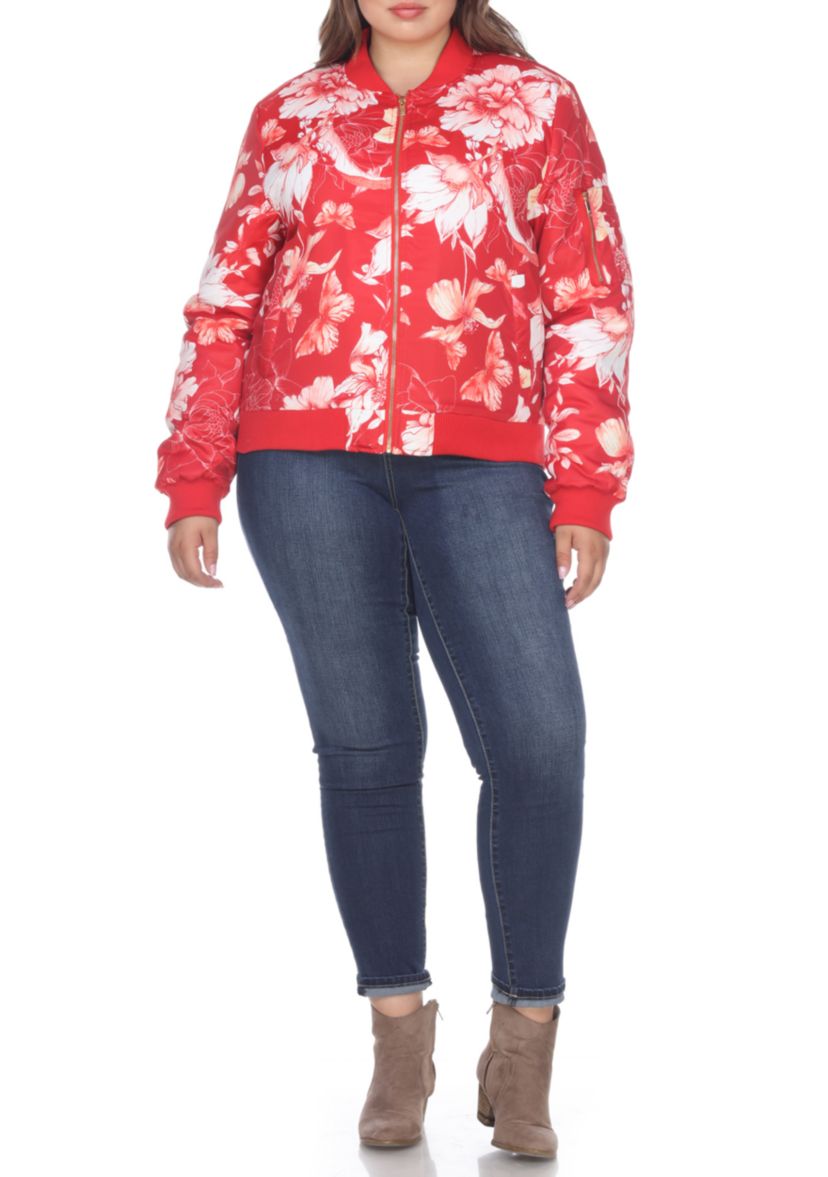 Plus Size Floral Bomber Jacket