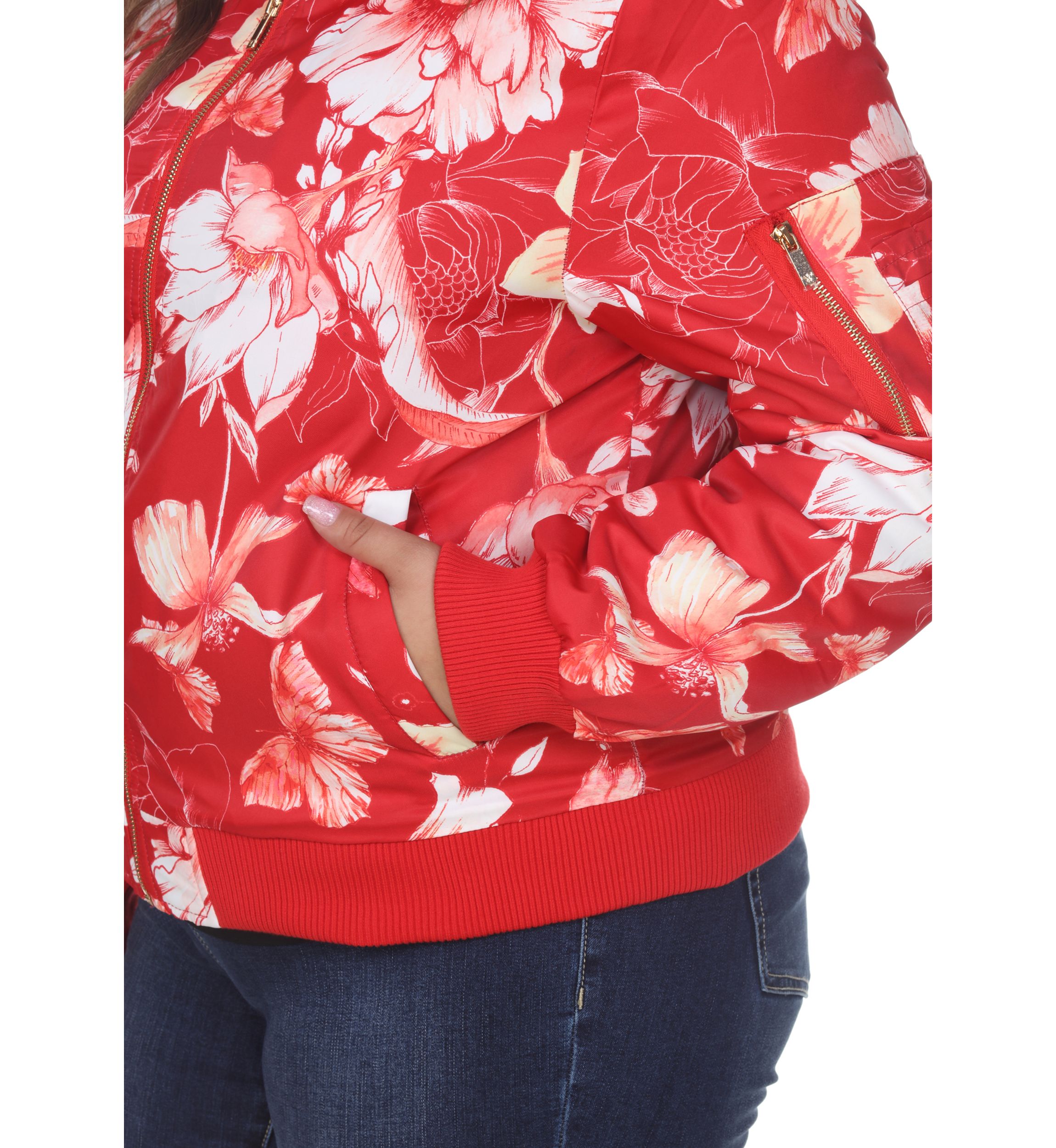Plus Size Floral Bomber Jacket