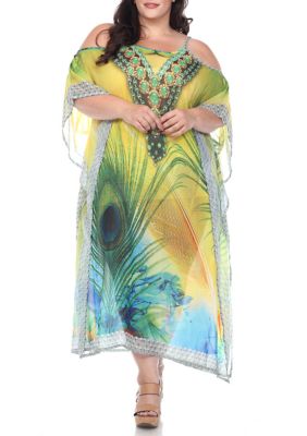 White Mark Women's Plus Size Long Caftan, Yellow