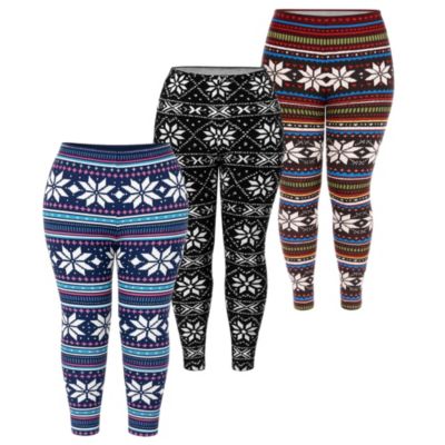 White Mark Women's Plus Size Holiday Leggings 3-Pack â Festive Prints & Cozy Styles, Black