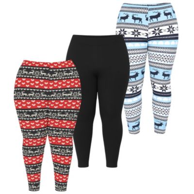 White Mark Women's Plus Size Holiday Leggings 3-Pack â Festive Prints & Cozy Styles, Red