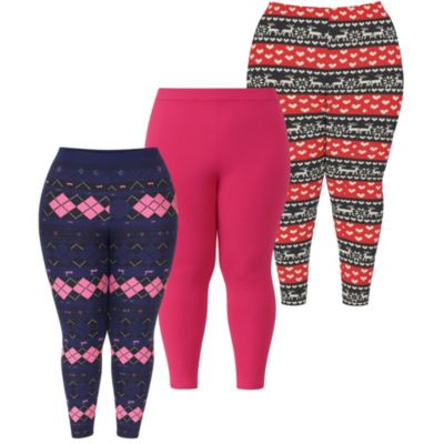 White Mark Women's Plus Size Holiday Leggings 3-Pack â Festive Prints & Cozy Styles, Fuchsia