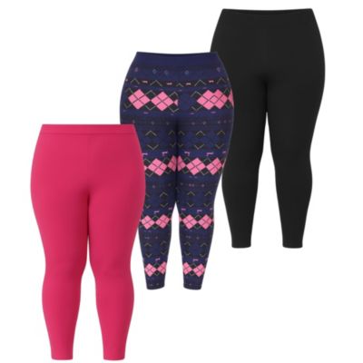 White Mark Women's Plus Size Holiday Leggings 3-Pack â Festive Prints & Cozy Styles, Black