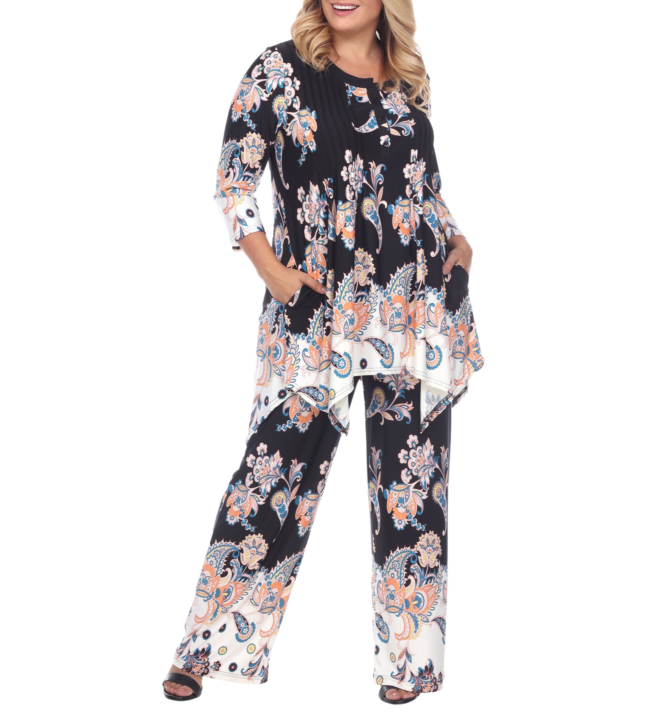Plus Size Paisley Palazzo Pants and Top Set 