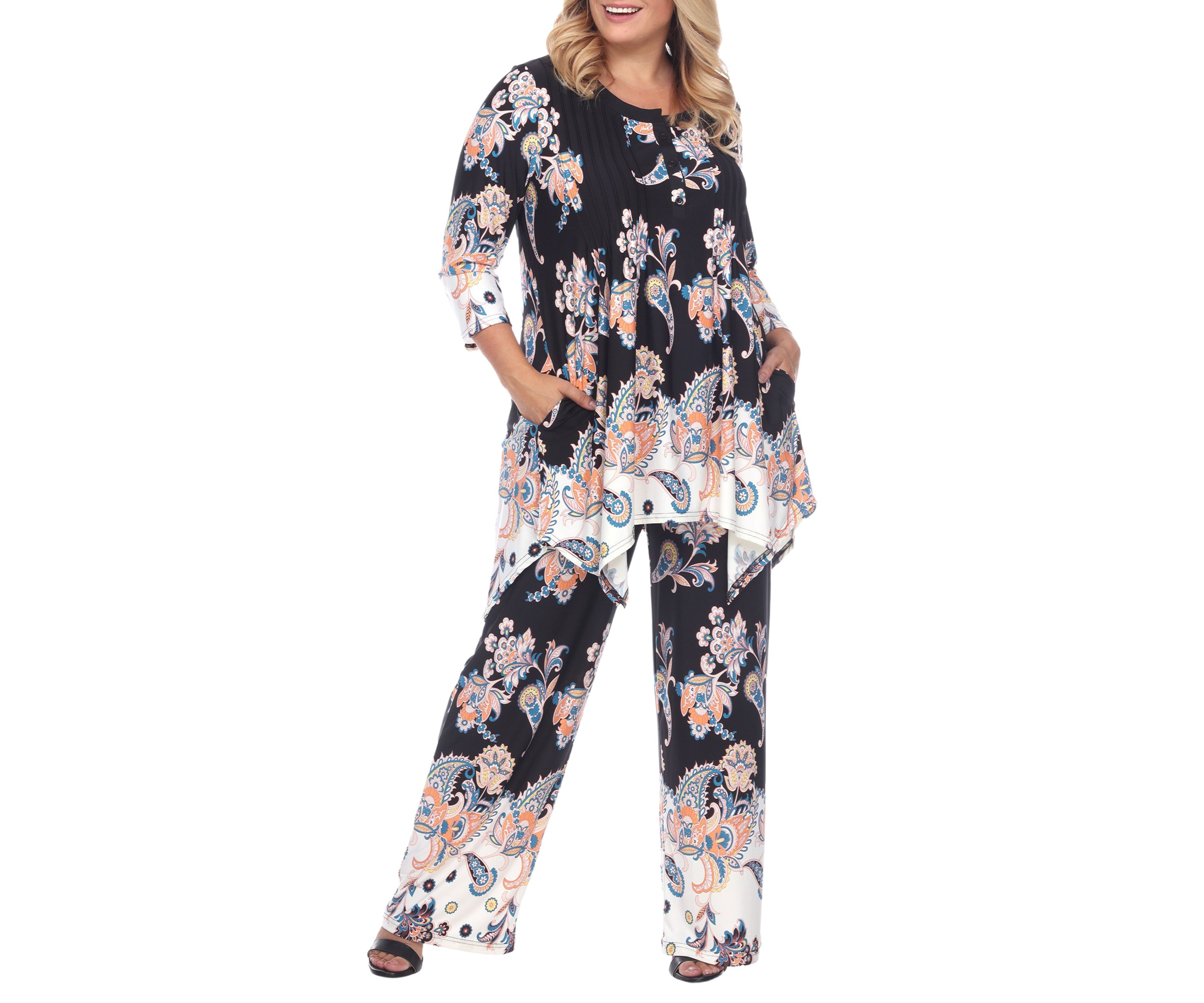 Plus Size Paisley Palazzo Pants and Top Set 
