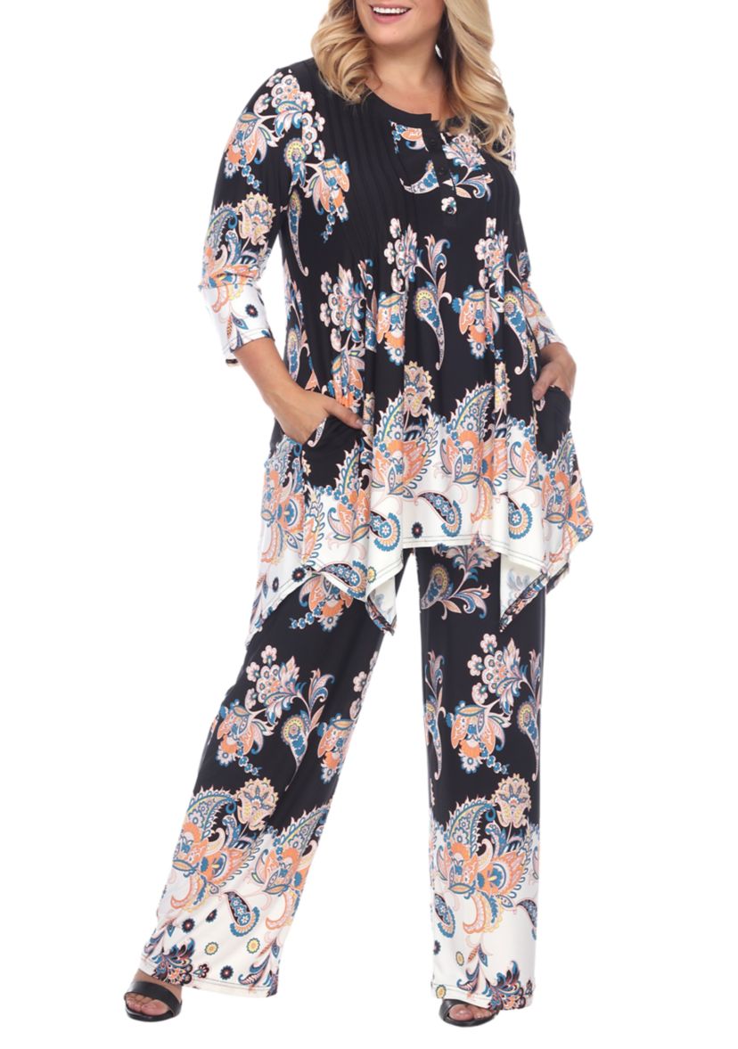Plus Size Paisley Palazzo Pants and Top Set 