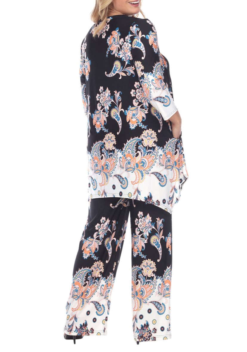 Plus Size Paisley Palazzo Pants and Top Set 