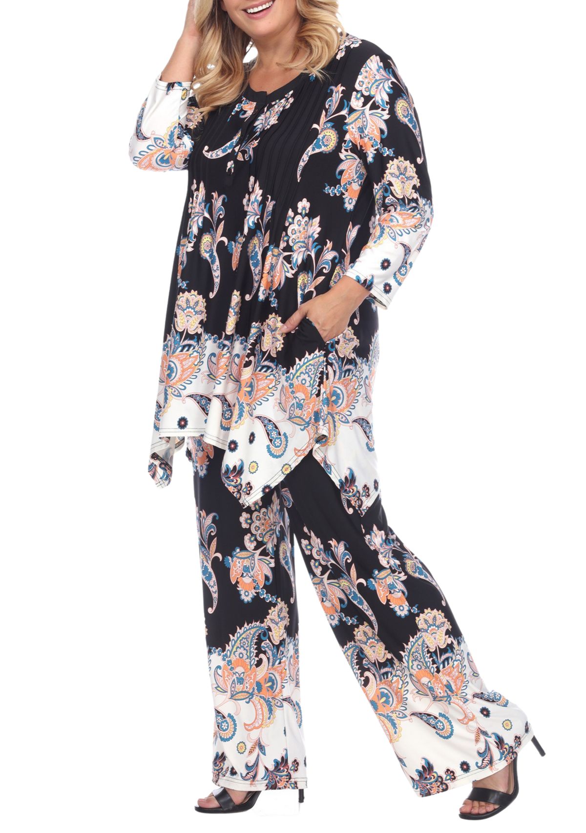 Plus Size Paisley Palazzo Pants and Top Set 