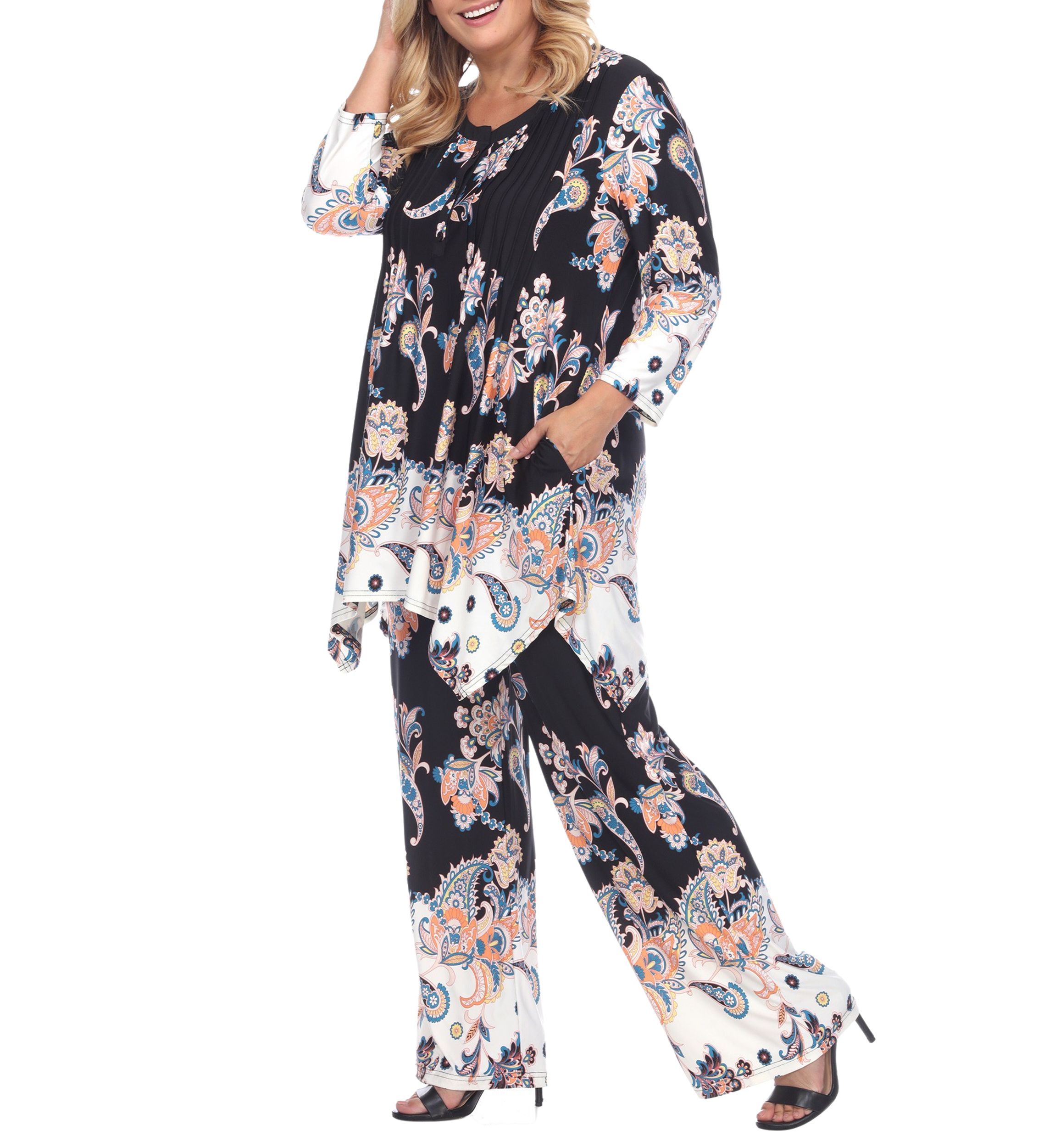 Plus Size Paisley Palazzo Pants and Top Set 